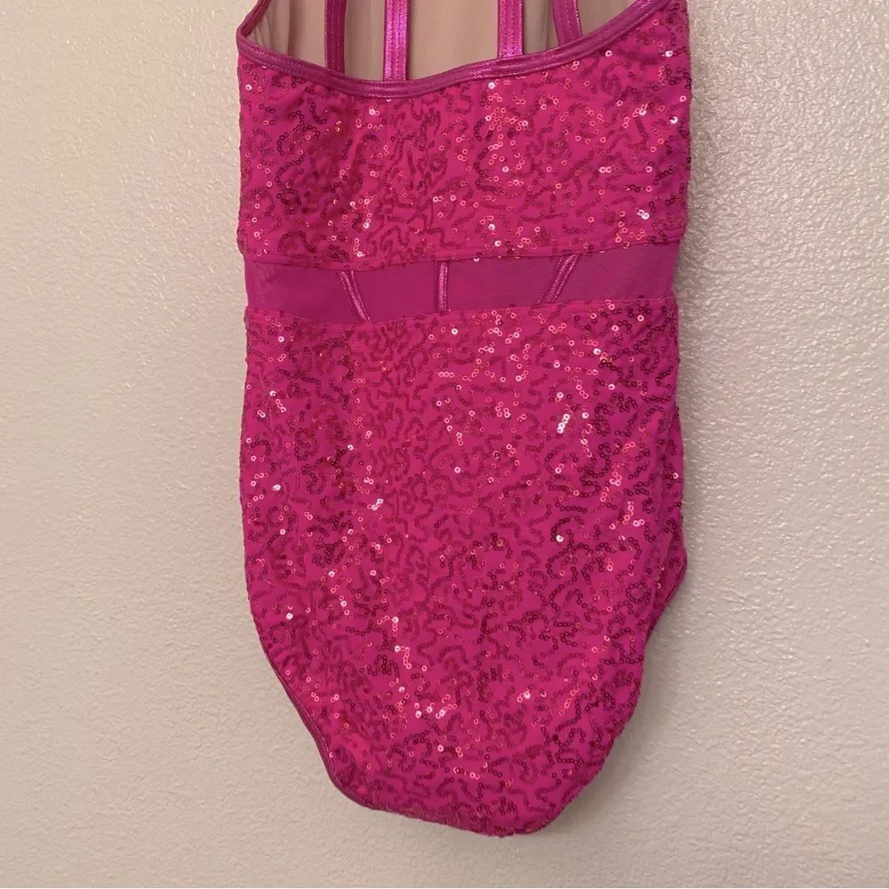 WEISSMAN Balera Dance costume hot pink Sequin Caged Waist Leotard SQ13185 LC